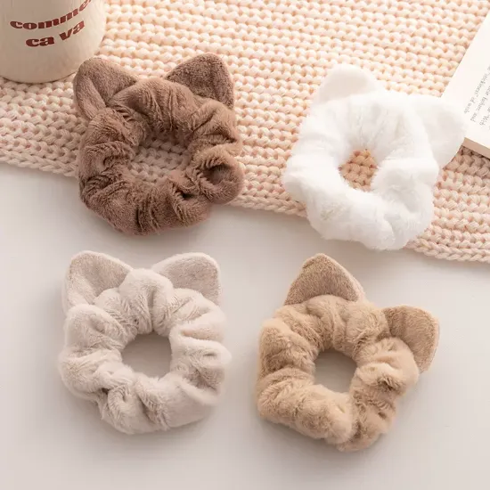 Picture of Korean cat ears plush hair ring, large intestine circle, head flower temperament, cute rubber band, female adult hair tie hair headband