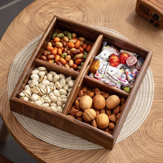 Picture of Walnut solid wood compartmentalized dried fruit box Wooden candy box